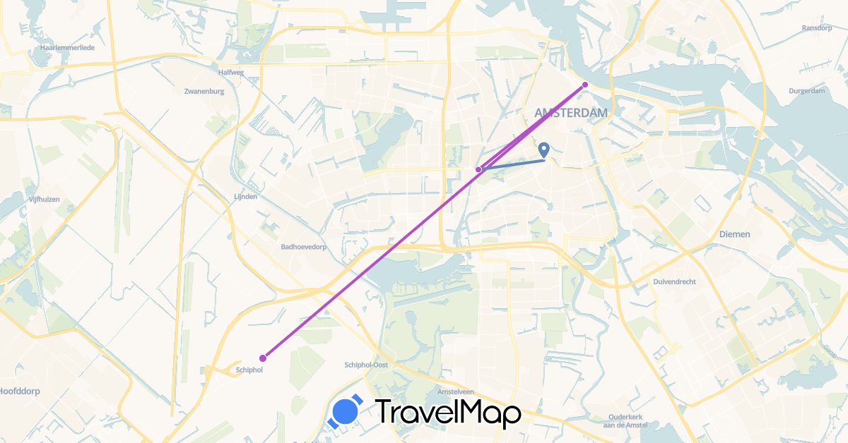 TravelMap itinerary: driving, cycling, train in Netherlands (Europe)